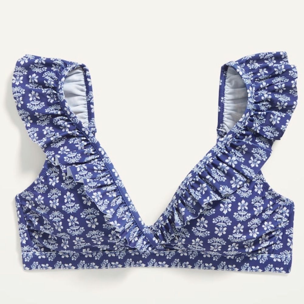 Ruffled Bikini Swim suite Top for Women Seaborne Floral Blue New Old Navy - Picture 1 of 11